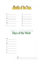English Worksheet: months and days of the week