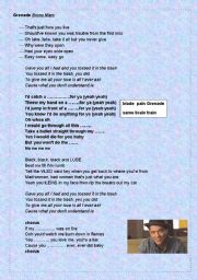 English worksheet: Song: Grenade by Bruno Mars