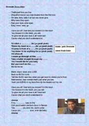 English Worksheet: Song: Grenade by Bruno Mars