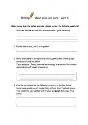 English Worksheet: Writing about pros and cons-part 1 and 2