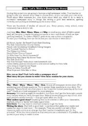 English Worksheet: Lets write a newspaper story