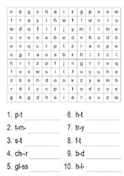 English worksheet: Missing letter and wordsearch