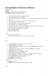 English Worksheet: Present Simple vs Present Continuous