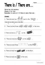 English Worksheet: There is/ there are with furniture and plurals