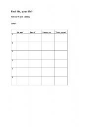English Worksheet: Your life