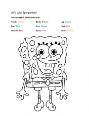 English Worksheet: body parts and colours