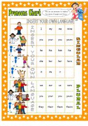 Prouns Chart - personal, object, possessive adjectives & possesive pronouns with pictures for easy understanding