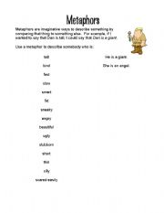 English Worksheet: Metaphors