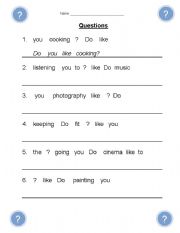 English Worksheet: Making questions about free time