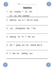 English worksheet: Making questions about free time