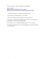 English worksheet: Diversity, Equality and Individuality Discussion Questions