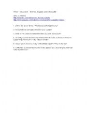 English Worksheet: Diversity, Equality and Individuality Discussion Questions