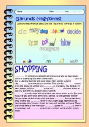 English Worksheet: Gerunds (ing-form) with the topic Shopping