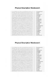 English Worksheet: Physical Description wordsearch