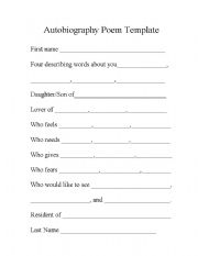 English Worksheet: Autobiography Poem Template