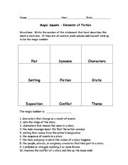 English Worksheet: Elements of Fiction Magic Square