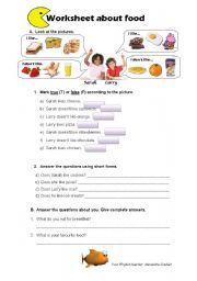 English Worksheet: Worksheet about food