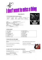 English Worksheet: Song: I dont want to miss a thing by Aerosmith