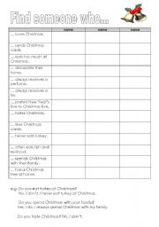 English Worksheet: Christmasy find someone who