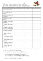 English worksheet: Christmasy find someone who