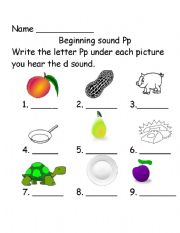 English worksheet: Beginning Sounds Pp