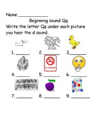 English worksheet: Beginning sounds Qq 