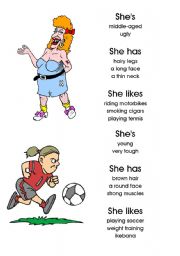 English Worksheet: Physical descriptions: female. Cards 11-20 of 20 with editable backs and instructions.