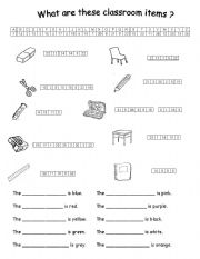 English Worksheet: What are the classroom items?