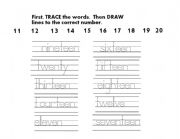 English worksheet: Numbers 11-20 Trace and Draw