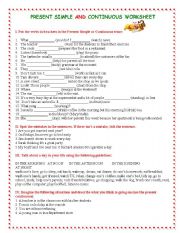 English Worksheet: present simple and present continuous