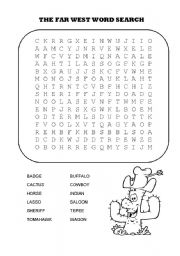 English Worksheet: The Far West Word Search