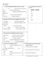 English Worksheet: an exam abou tenses