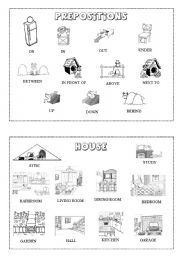 English Worksheet: prepositions of place and rooms