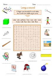 English Worksheet: Magic -e -- long u sound 