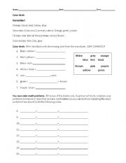 English Worksheet: Color Math