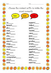 English Worksheet: choose the correct suffix