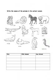 Animals worksheet