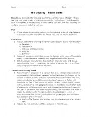 English Worksheet: The Odyssey by Homer Final Test Study Guide