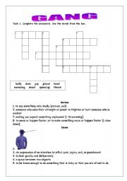 English worksheet: Gang - bullying vocab -  key included 