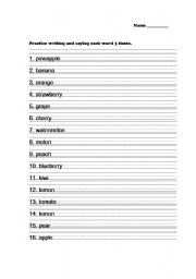 English worksheet: Fruit writing