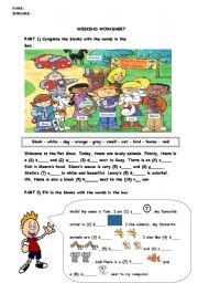 English Worksheet: Worksheet to practice colors+animal+adjectives+vocabulary building and coloring