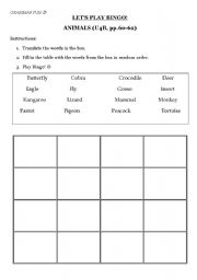 English worksheet: Animals BINGO