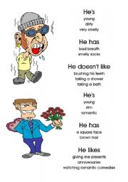 English Worksheet: Physical descriptions: male. Cards 1-10 of 20 with editable backs and instructions. 