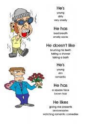 English Worksheet: Physical descriptions: male. Cards 1-10 of 20 with editable backs and instructions. 