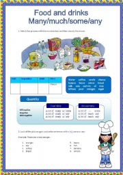 English Worksheet:     Food and drinks - Many/much/some/any 