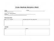 English Worksheet: Close Reading Analysis Packet for Reading Fiction/Literature