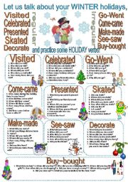 English Worksheet: Let us talk about WINTER holidays ad practice some verbs in Past Simple!
