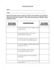 English Worksheet: Anticipation Guide for Esperanza Rising