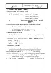 English Worksheet: Mid- term test n3   8th form
