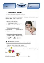 English Worksheet: mid- term test n3   7th form